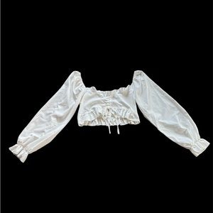 White Cropped Fancy Long-Sleeve